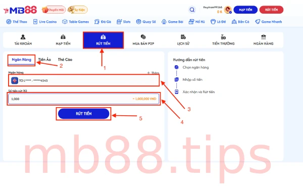Hướng dẫn rút tiền MB88 khi bạn chưa biết 2 rút tiền mb88