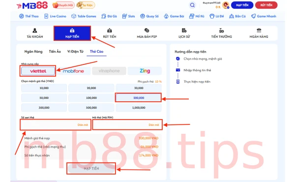 Hướng dẫn rút tiền MB88 khi bạn chưa biết 4 Rút tiền MB88 qua thẻ cào
